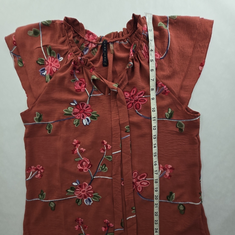 Luna Rae Orange Embroidered Floral Sleeveless Ruffle Layer Top Size Medium - Picture 5 of 8